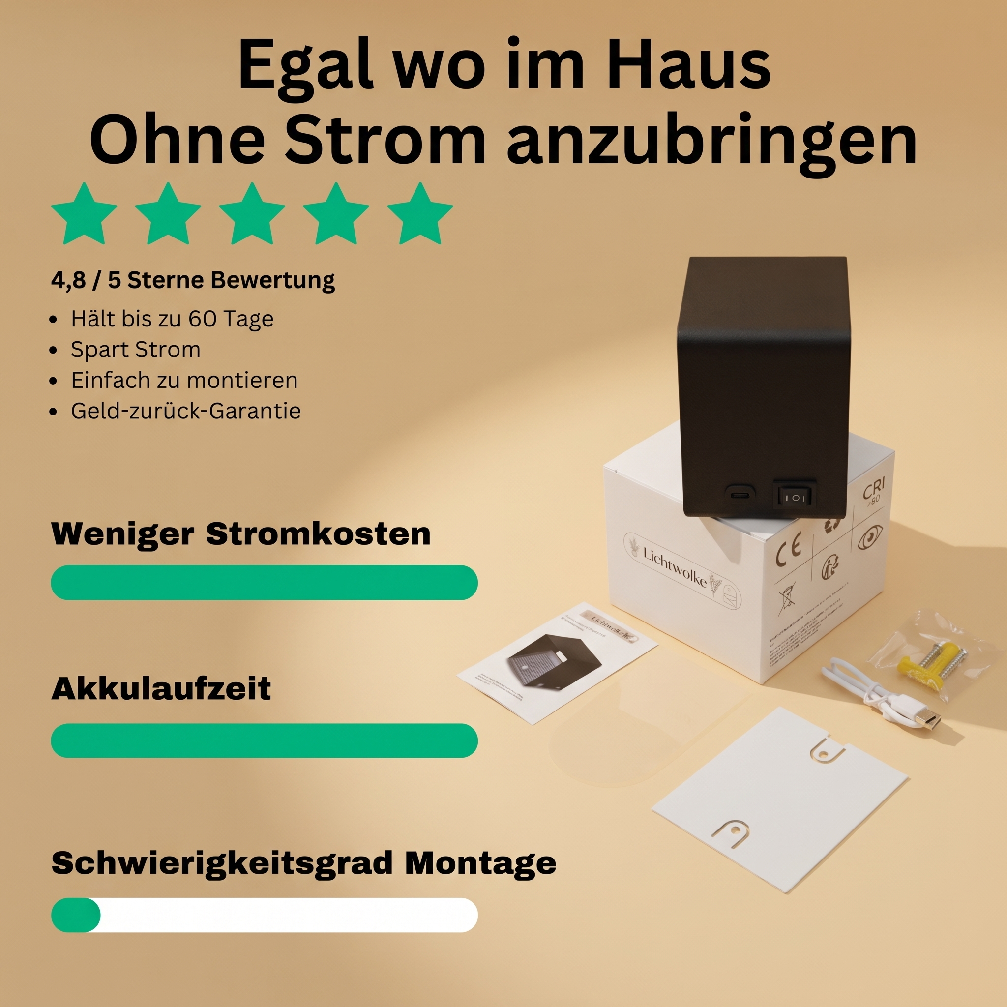 Lichtwolke™ | Luxus Wandleuchte ohne Bohren